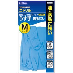 ワークハンズ ニトリル うす手 裏毛なし Mサイズ ブルー B-133 M