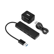 USB3.0 ウルトラスリム 4ポートハブ 4ポートハブ 10W 急速充電器付属 black A7518511