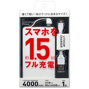 スマートフォン・iPhone用 リチウムポリマーUSB充電器 4000mAh 最大:1A ケーブル付 ホワイト ILC40-CSW