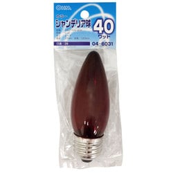 白熱電球 シャンデリア球 E26口金 100～110V 40W レッド LB-C7640-CR