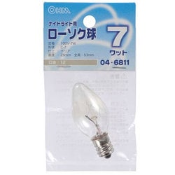 ローソク球 ナイトライト用 7W E12 クリア 04-6811 LB-C7207-C