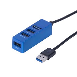 USB3.0＋2.0コンボ 縦挿しハブ 4ポートバスパワー 0.3m ブルー UH-3064BL