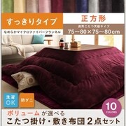 マイクロファイバーフランネル防ダニこたつ掛け・敷き布団2点セット すっきりタイプ 正方形(75×75cm)天板対応 シルバーアッシュ YS-87074