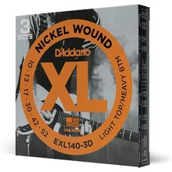 D'Addario（ダダリオ） エレキギター弦 ニッケル LightTop/HeavyBottom .010-.052 EXL140-3D 3set入りパック EXL140-3D
