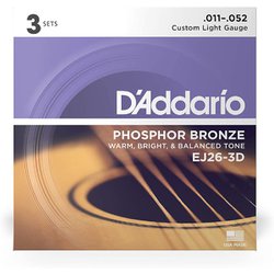 D'Addario（ダダリオ） アコースティックギター弦 フォスファーブロンズ Custom Light .011-.052 EJ26-3D 3set入りパック EJ26-3D