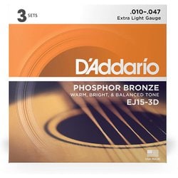 D'Addario（ダダリオ） アコースティックギター弦 フォスファーブロンズ Extra Light .010-.047 EJ15-3D 3set入りパック EJ15-3D