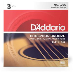 D'Addario（ダダリオ） アコースティックギター弦 フォスファーブロンズ Medium .013-.056 EJ17-3D 3set入りパック EJ17-3D