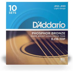 D'Addario（ダダリオ） アコースティックギター弦 フォスファーブロンズ Light .012-.053 EJ16-10P 10set入りパック EJ16-10P