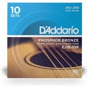 D'Addario(ダダリオ) アコースティックギター弦 フォスファーブロンズ Light .012-.053 EJ16-10P 10set入りパック EJ16-10P