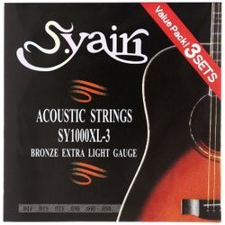 アコースティックギター弦 エクストラライトゲージ （011-050） 3パックセット SY-1000XL-3