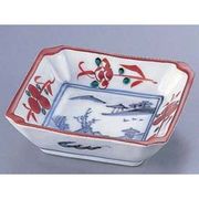 九谷焼赤絵見込山水 隅切皿 RSM1901