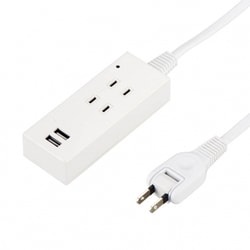 雷ガード付タップ 2個口 2USBポート 2.1A 2.5m ホワイト Y02K4025WH2U