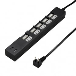 個別スイッチ付タップ 5個口 2USBポート 3.4A 2m ブラック Y02KS752BK2U