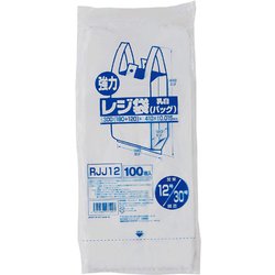 強力 レジ袋 バッグ 12号/30号 約縦41cm×横18cm＋マチ12cm×厚み0.015mm 100枚 乳白 RJJ12
