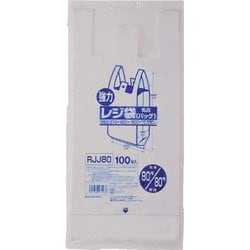 強力 レジ袋 バッグ 80号/80号 約縦80cm×横37cm＋マチ18cm×厚み0.03mm 100枚 乳白 RJJ80