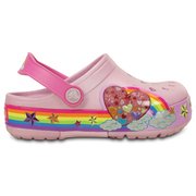 C-Lights Rainbow HrtClogK BlrnaPink J1 [クロックスライツ レインボー ハート クロッグ キッズ 19cm Ballerina Pink]