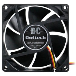 ケース用DCファン 2ボールベアリング 80mmサイズ 25mm厚 ブラック 標準タイプ OWL-FE0825M-BK