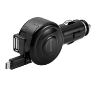 シガーチャージャー 車載充電器 2.4A 巻取り式 micro&USB ブラック MPA-CCM05BK