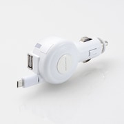 シガーチャージャー 車載充電器 2.4A 巻取り式 micro&USB ホワイト MPA-CCM05WH