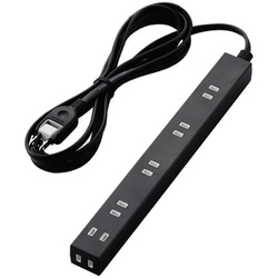 ほこり防止シャッター付き スリムタップ 雷ガード内蔵 6個口 3m ブラック T-NSLK-2630BK