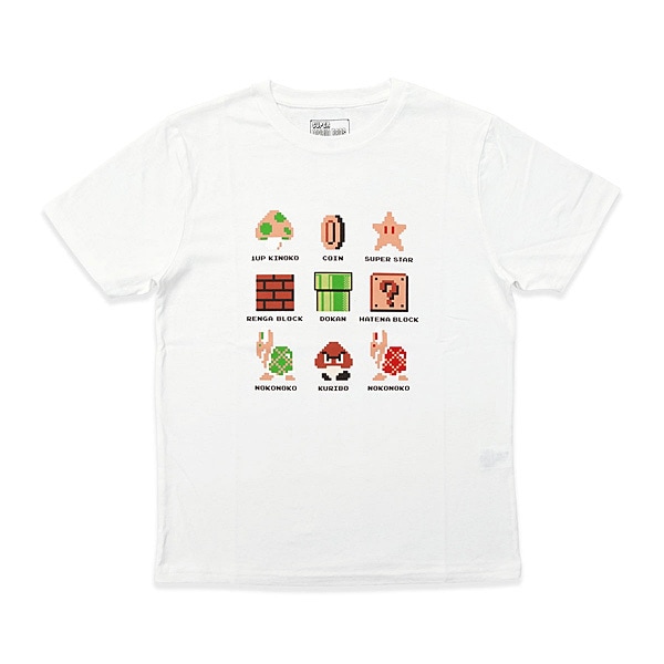 スーパーマリオ Tシャツ マリオ ドット集合 Wh M キャラクターグッズ