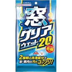 ガラスクリーナー CARALL ガラス洗浄ウェットシート 窓クリアウエット 20枚入 車用洗浄ウェットシート 2051