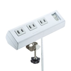 電源タップ クランプ固定式 6個口 3m 一括スイッチ 折りたたみ式プラグ デスク固定 絶縁キャップ付き ホワイト TAP-B53W