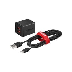 2.4A USB急速充電器 AUTO POWER SELECT機能搭載 2ポートタイプ Type-Cケーブル付 ブラック BSMPA2402P2CBK