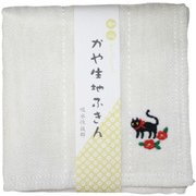 刺繍入り蚊帳ふきん ネコと椿
