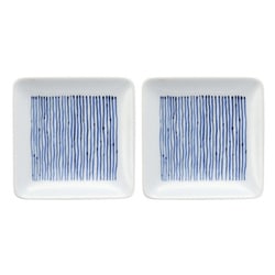 波佐見焼 kuvio（クビオ）white＆navy 角皿 S 2枚セット ストライプ W 206306D547