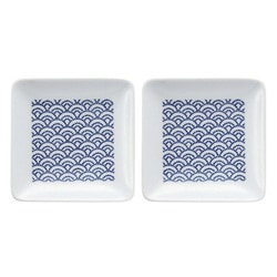 波佐見焼 kuvio（クビオ）white＆navy 角皿 S 2枚セット ウェーブ W 206314D547