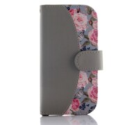 花柄レザーフリップケース らくらくスマートフォン4(F-04J) GY