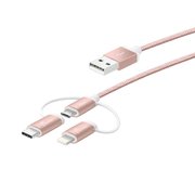 Micro-USB Cable with Lightning & Type-C Adapter(3 in 1) ローズゴールド JMLC10R