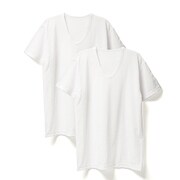 鹿の子 2枚組 U首 半袖 Mサイズ ホワイト L0203U M WH