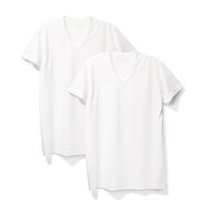 天竺 2枚組 V首 半袖 Lサイズ ホワイト L0211U L WH