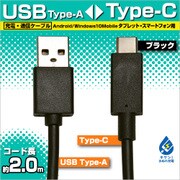 充電・通信ケーブル TypeA -TypeC 2m BK RBHE264