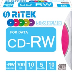 PC/データ用 CD-RW 700MB 10倍速対応 5色カラーミックス 10枚パック CD-RW700.MIX10P A