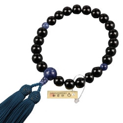 黒檀22玉 ソーダライト仕立 正絹房 [木玉製品 男性用数珠]