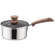 ウッディパル 3層底ガラス蓋付 内面ふっ素加工 片手鍋 14cm HB-3174