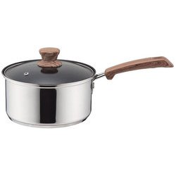 ウッディパル 3層底ガラス蓋付 内面ふっ素加工 片手鍋 18cm HB-3176