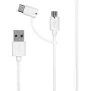 スマートフォン 汎用 2in1ケーブル Type-C+microUSB 15cm ホワイト LP-TCBC01WH
