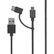 スマートフォン 汎用 2in1ケーブル Type-C+microUSB 1.0m ブラック LP-TCBC02BK