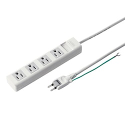 電源タップ 4個口 5m 3ピン 折りたたみ式プラグ PSE ユリア樹脂 2Pアースコード付き グレー 簡易ビニールパッケージ TAP-N3450N
