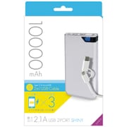 リチウム充電器 10000mAh 2.1A出力 USB2ポート Type-C変換アダプタ付 microUSBケーブル 50cm シルバー YLU100-02S