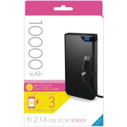 リチウム充電器 10000mAh 2.1A出力 USB2ポート Type-C変換アダプタ付 microUSBケーブル 50cm マットブラック YLU100-03K