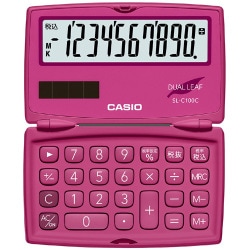 ポケットサイズ電卓 10桁表示 折りたたみタイプ ビビッドピンク SL-C100C-RD-N