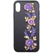 Ji8-08BK [iPhone X用 フラワー刺繍ケース BK]