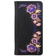 Bi8-08BK [iPhone X専用 手帳型フラワー刺繍ケース ブラック]