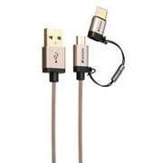 データ転送&充電 強靭 高耐久 Type-C変換コネクタ付microUSBケーブル ゴールド1.2m 65292