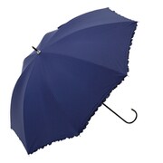 長傘 レディース 晴雨兼用 遮熱 フリル ネイビー 47cm BE-96219